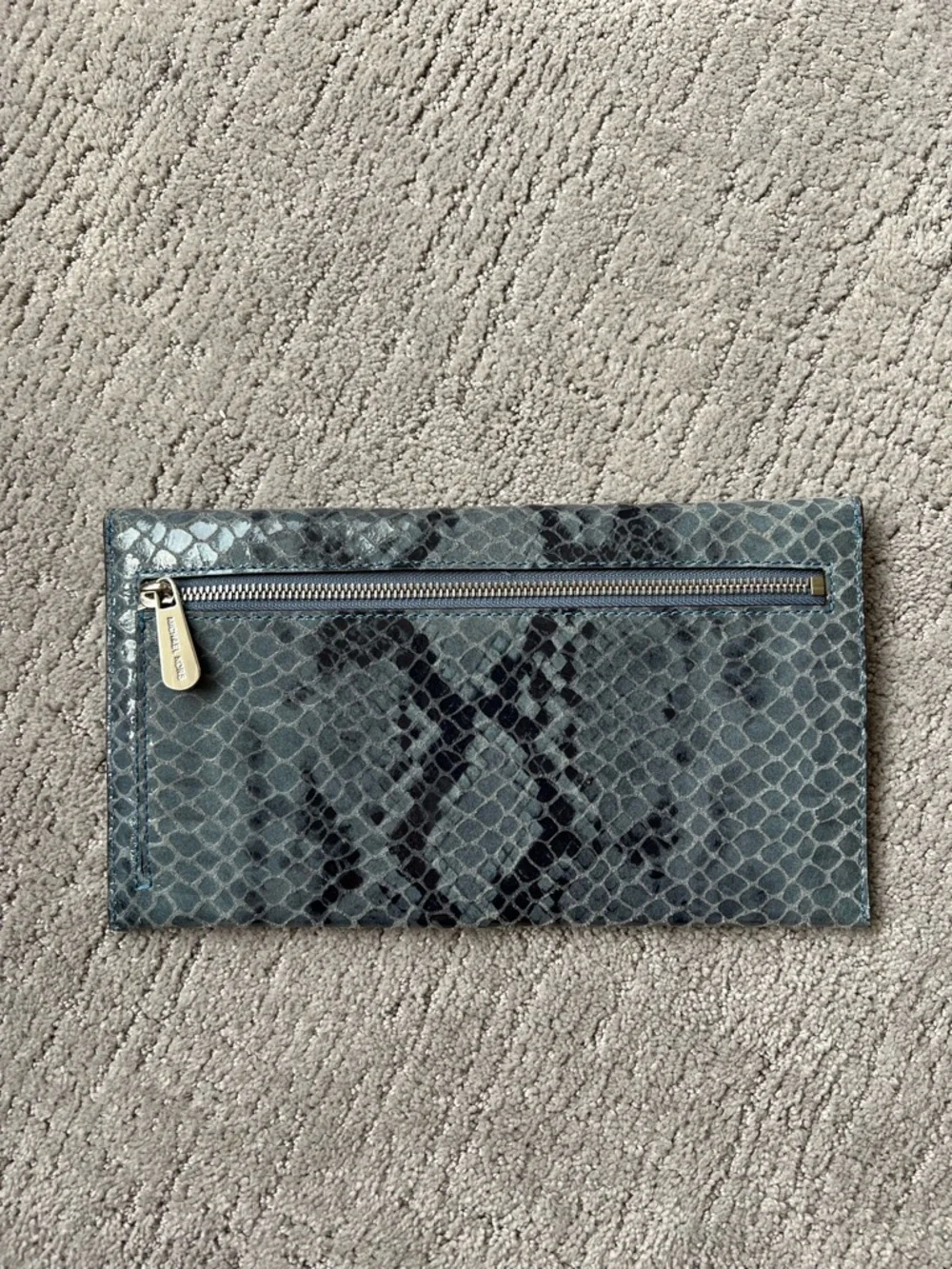 Michael Kors Blue Snakeskin Studded Envelope Clutch - Picture 2 of 12